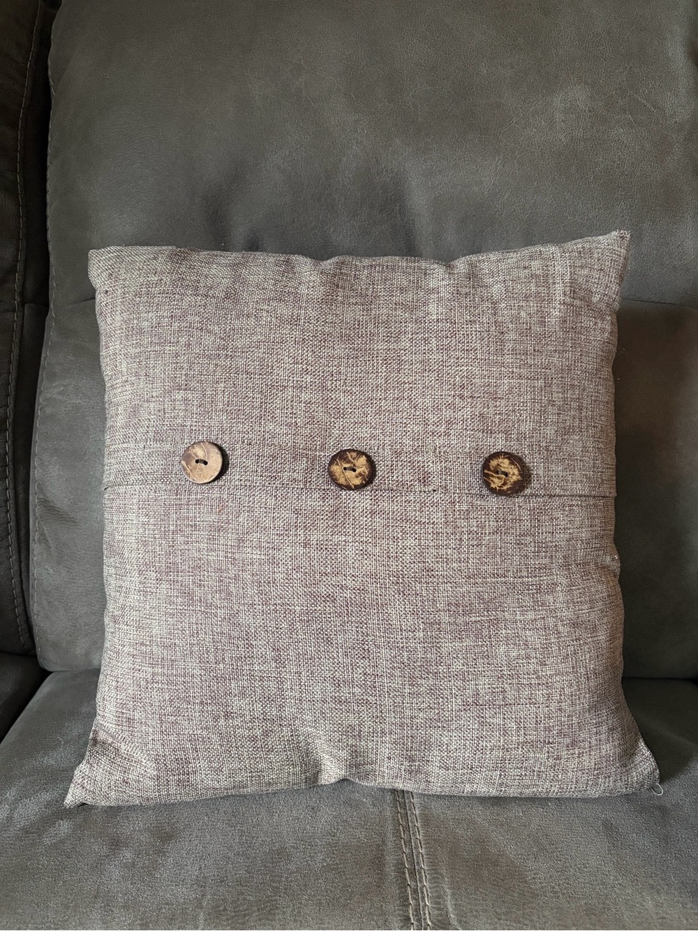 Neutral Taupe Button Accent Pillow -